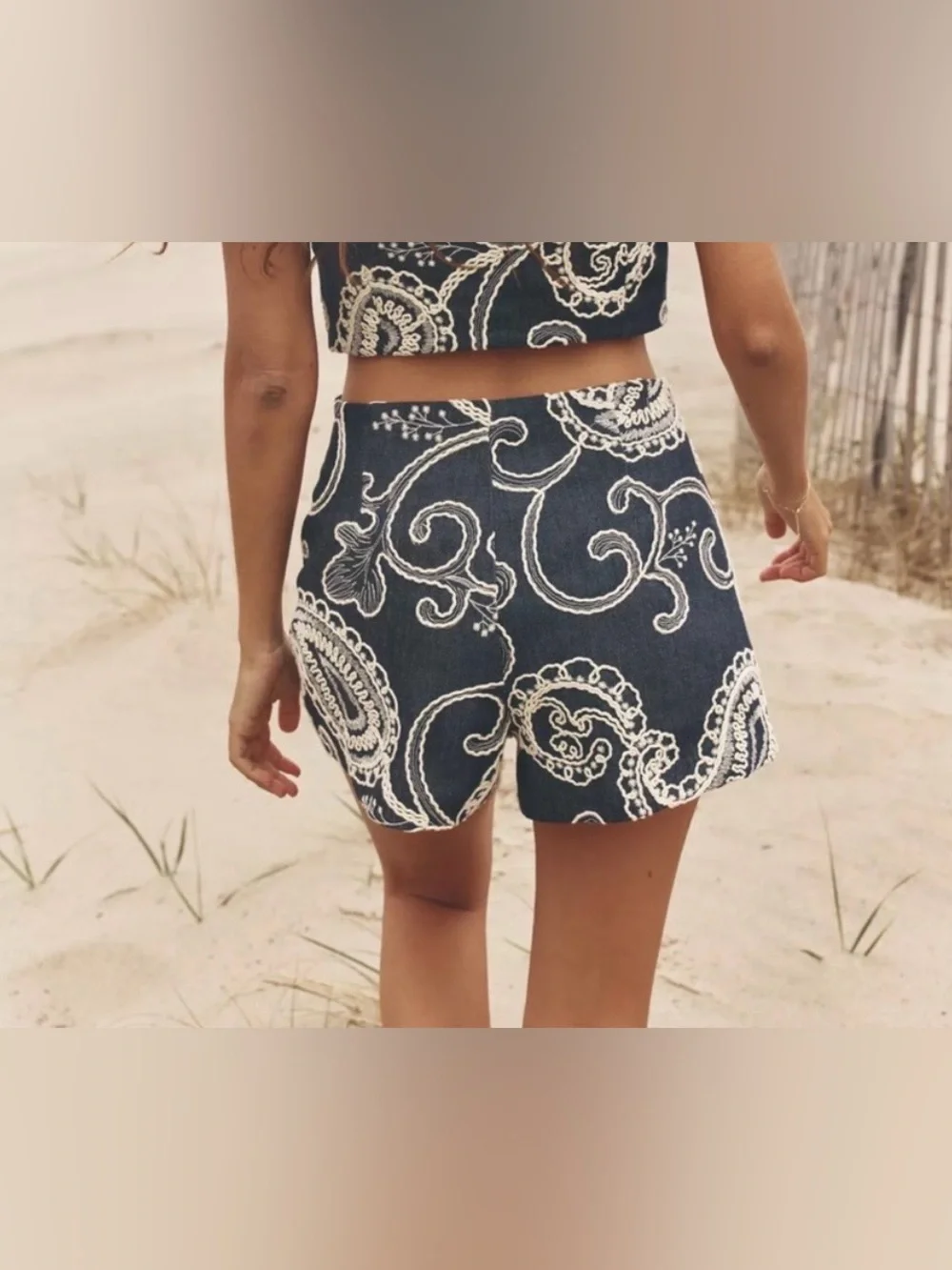 Zara Navy Mini Skirt with White Embroidery